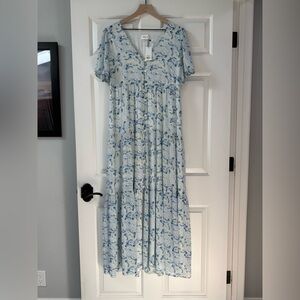 Sugar Blue and White Floral Maxi Dress